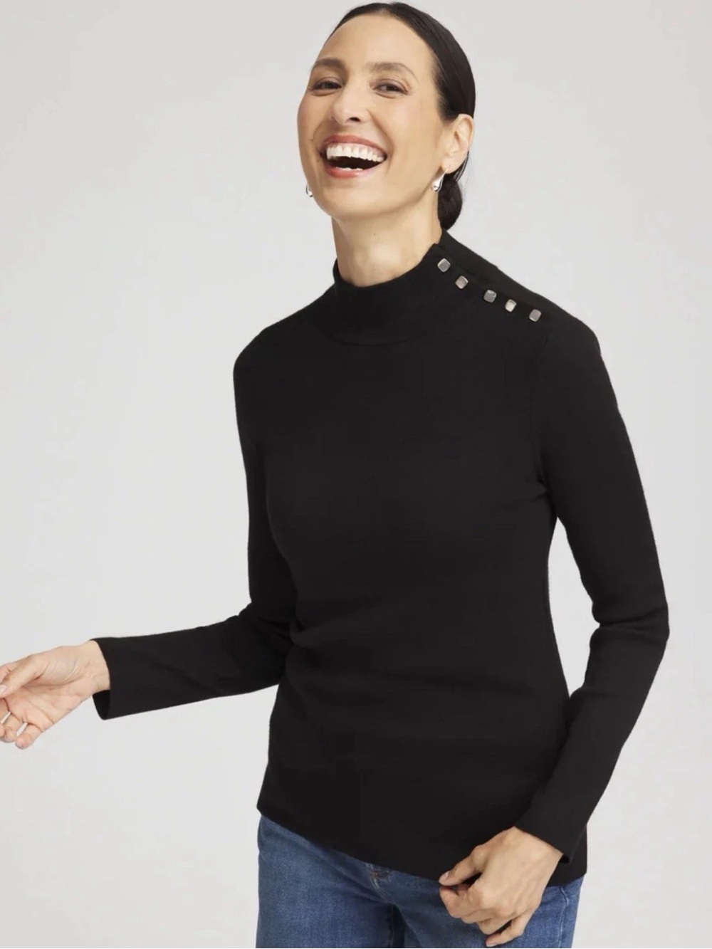 Chico’s Ella Black Mock Neck Sweater!